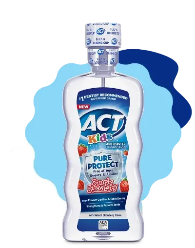 Front of packaging of ACT® Anticavity Mouthwash with an accompanying 5 star customer review about the product