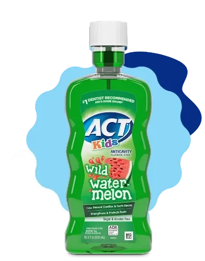 Front of packaging of ACT® Anticavity Mouthwash with an accompanying 5 star customer review about the product