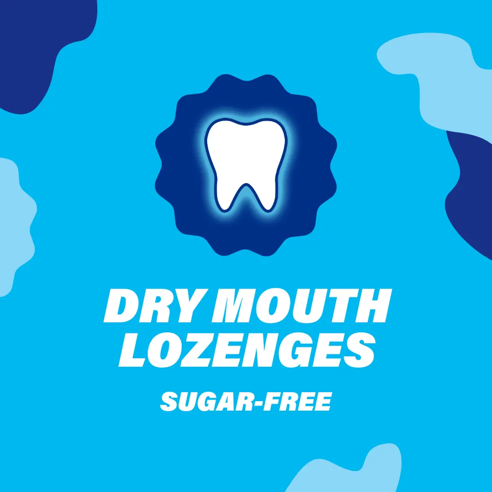 Packaging of ACT® Dry Mouth Lozenges in a variety of flavors and benefit statements.