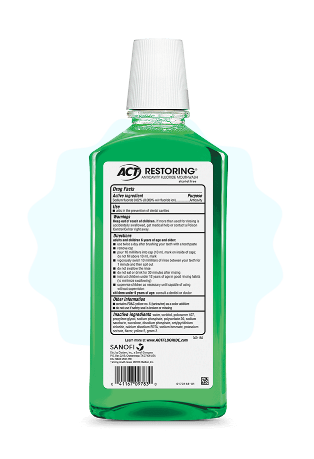 Front and back of ACT® Restoring bottles in two flavors.