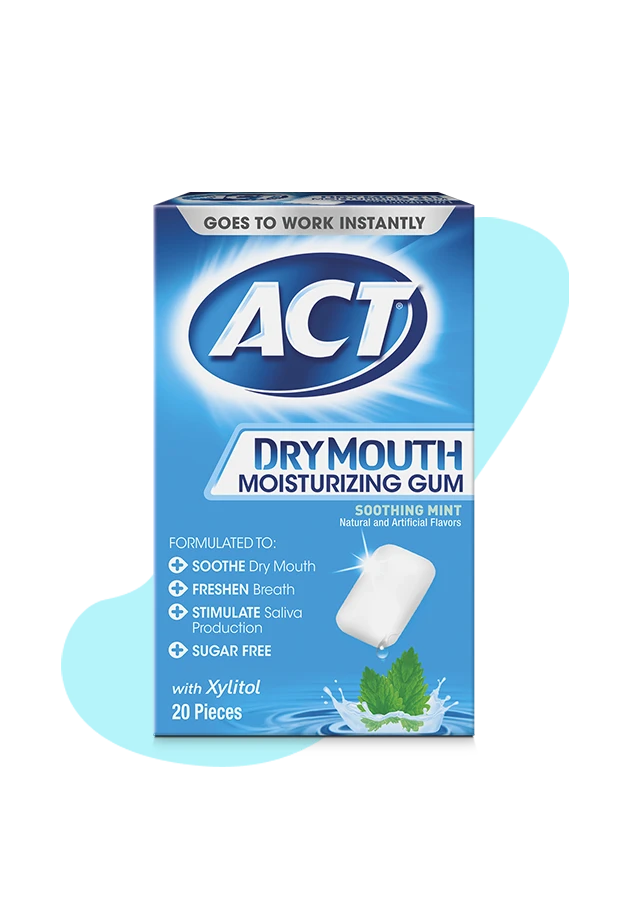 Front and back of ACT® Dry Mouth Gum packages.