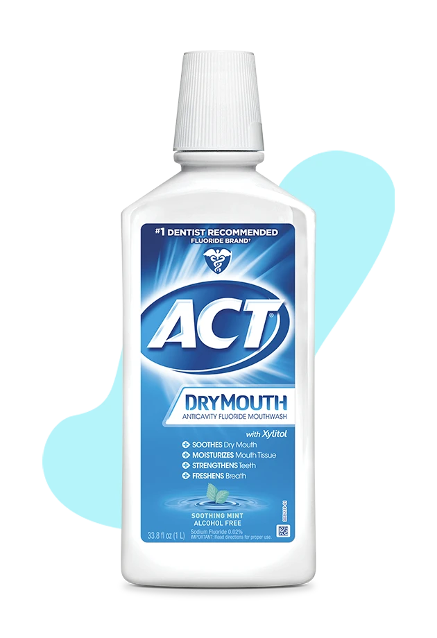 Front and back of ACT® Dry Mouth Mouthwash bottle.