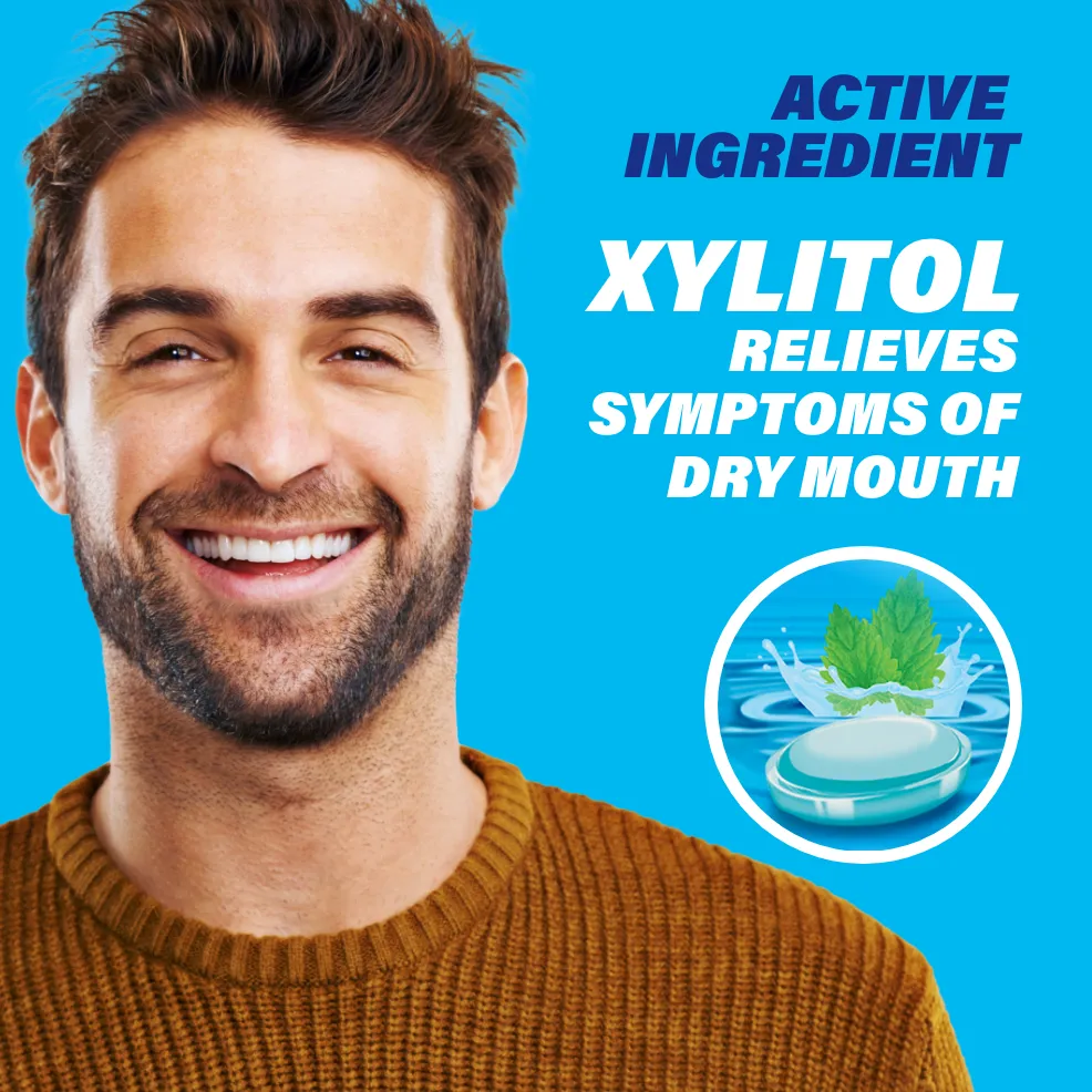 Packaging of ACT® Dry Mouth Lozenges in a variety of flavors and benefit statements.