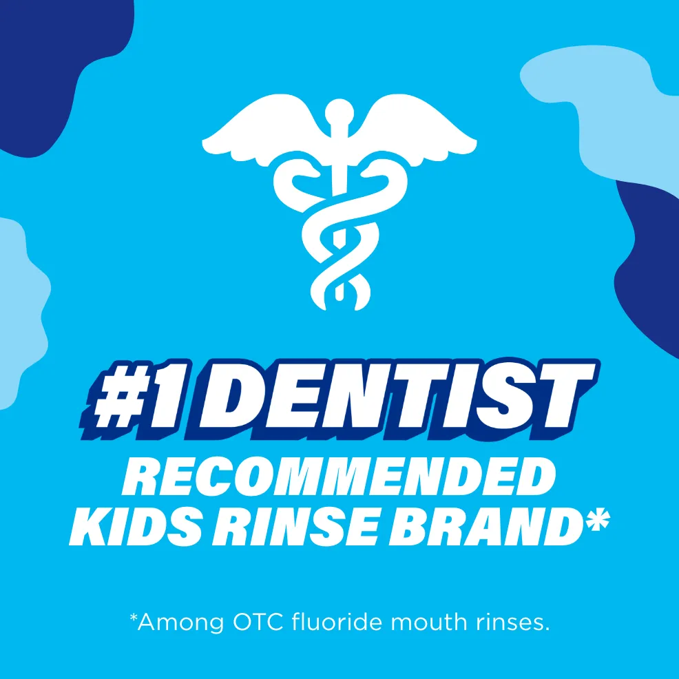 Packaging of ACT® Kids Mouthwash bottles in a variety of flavors and benefit statements.